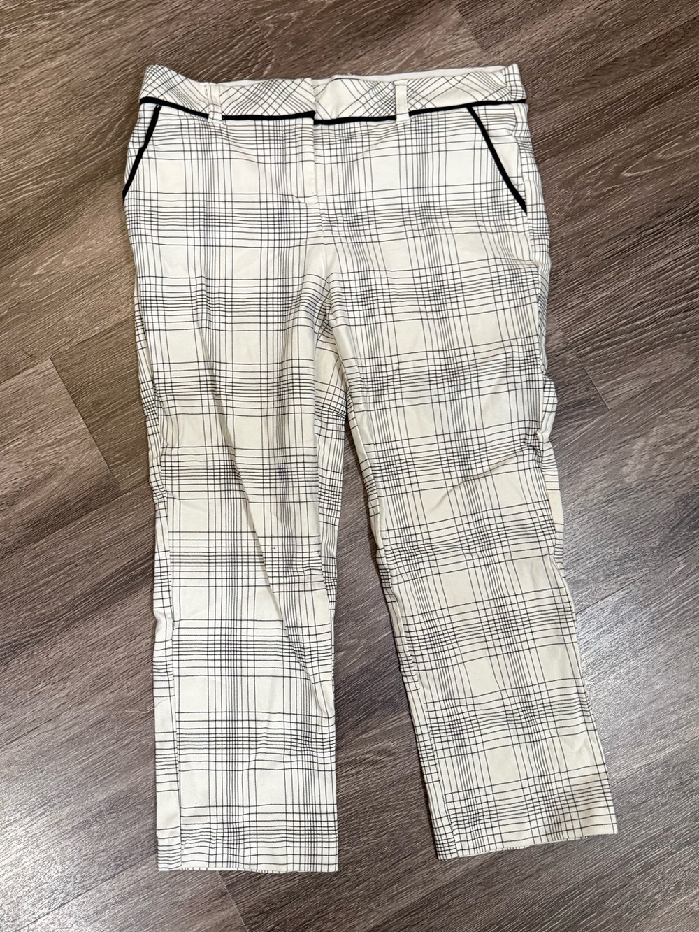 My Michelle Cream Plaid Chinos with Black Trim